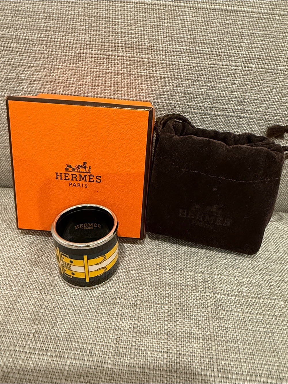 Hermès of Paris Enamel Scarf Ring in Yellow and Black